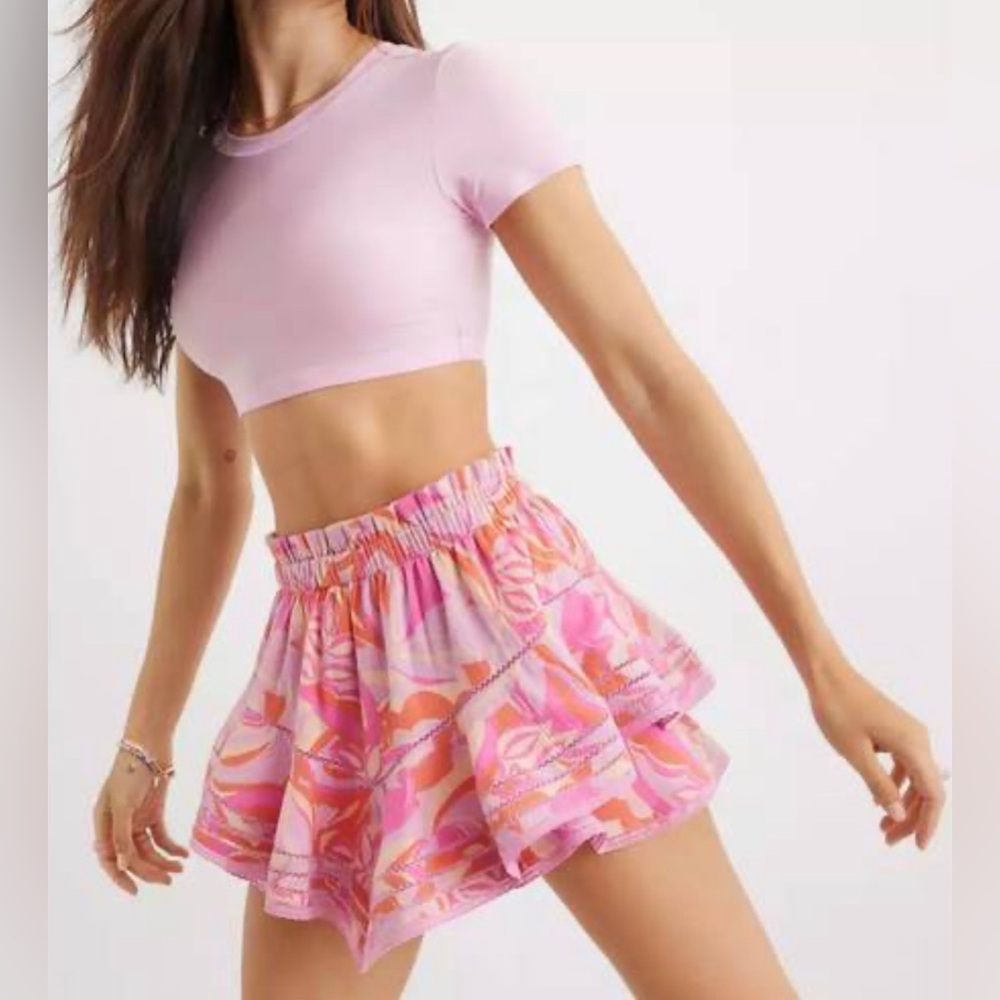 NWT Aerie Rock and Roll ruffle layered pink floral skirt/skort